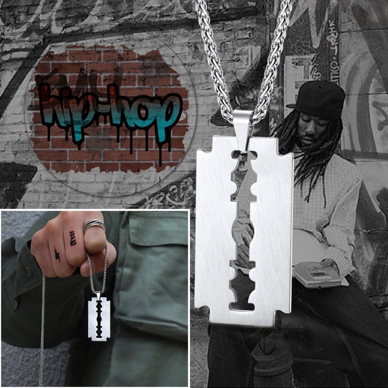 Eboy Razor Blade Dog Tag Pendant Necklace for