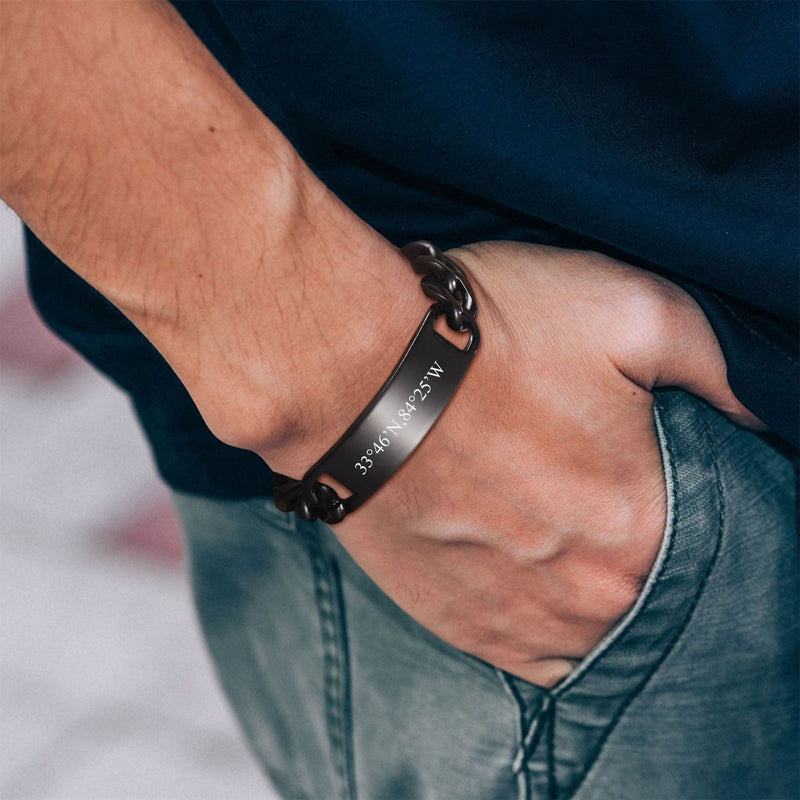 Customized Engraved Id Bar Cuban Chain Link Bracelet for