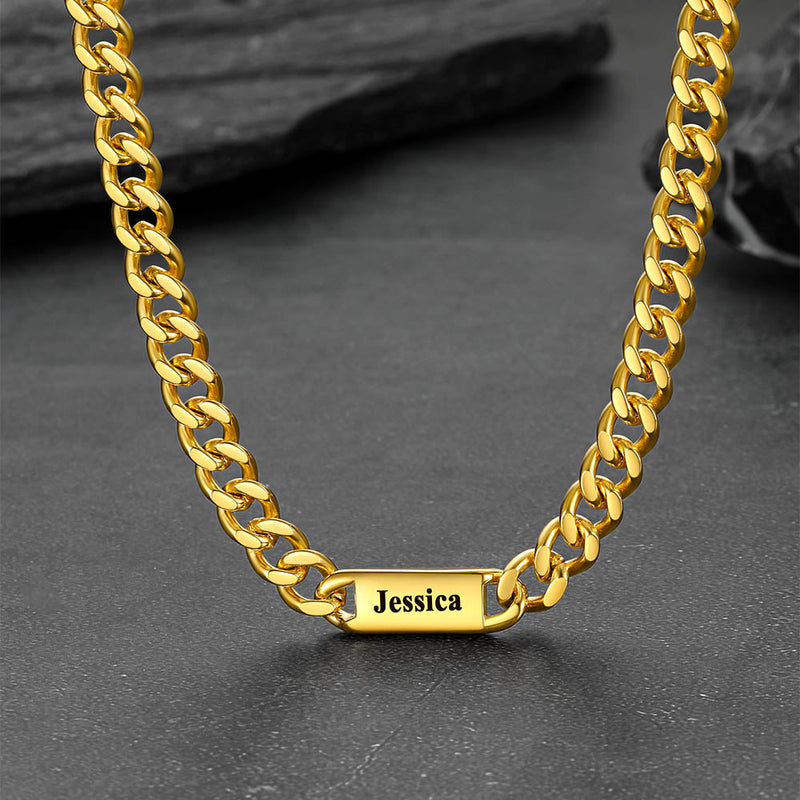 Customized Engraved Cuban Chain Name Link Necklace for