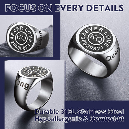 Gothic Engraving Initial Signet Ring for