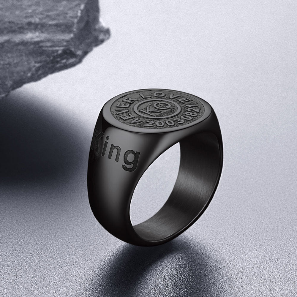 Gothic Engraving Initial Signet Ring for