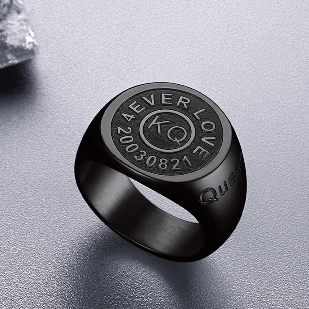 Gothic Engraving Initial Signet Ring for