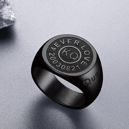 Gothic Engraving Initial Signet Ring for