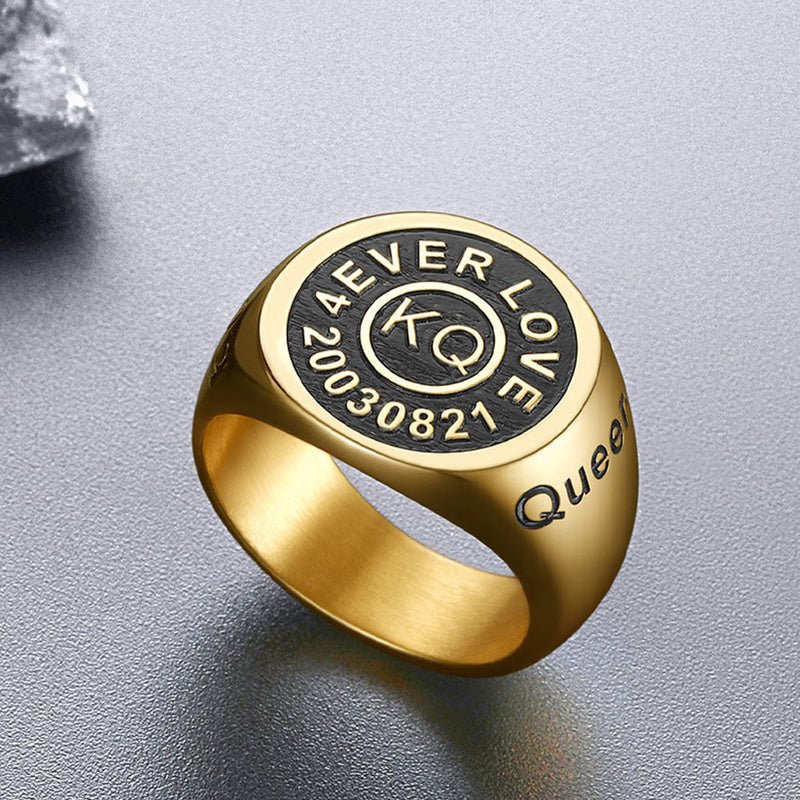 Gothic Engraving Initial Signet Ring for