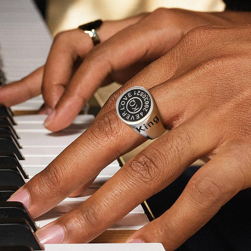 Gothic Engraving Initial Signet Ring for