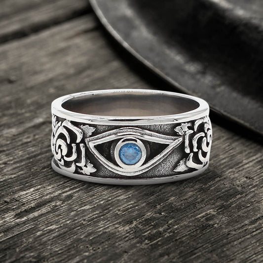 Eye and Rose Stainless Steel Goth Ring