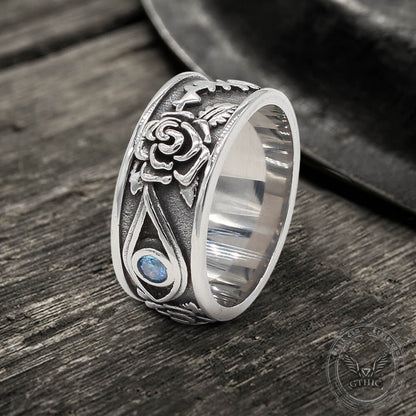 Eye and Rose Stainless Steel Goth Ring