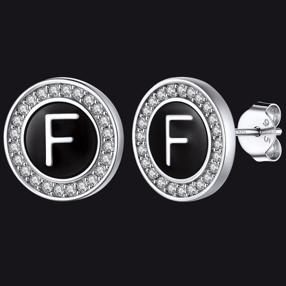 Personalized Black Initial Letter Stud Earrings for