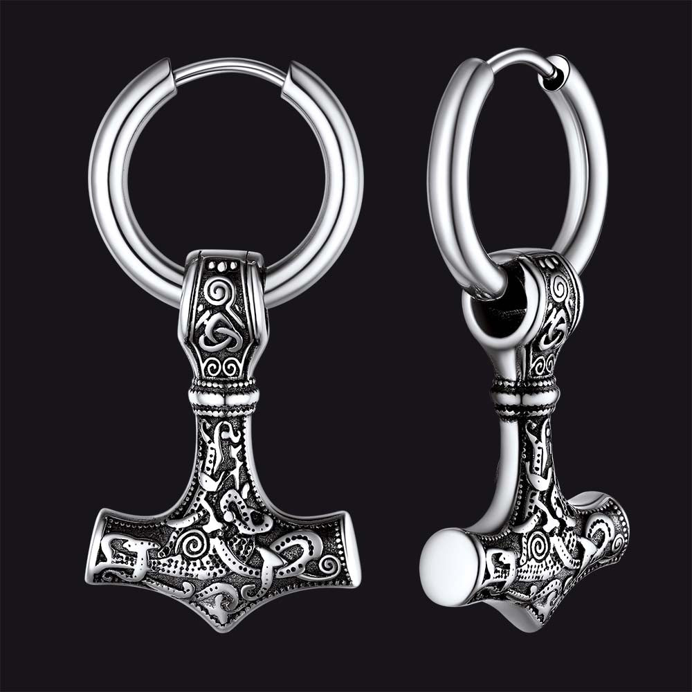 Battle Axe Viking Dangle Hoop Earrings for