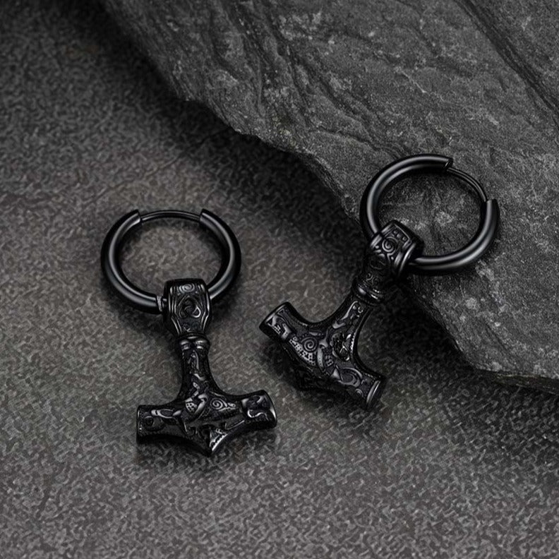 Viking Thor's Hammer Mjolnir Dangle Hoop Earrings Jewelry for