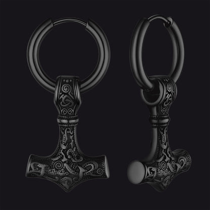 Viking Thor's Hammer Mjolnir Dangle Hoop Earrings Jewelry for