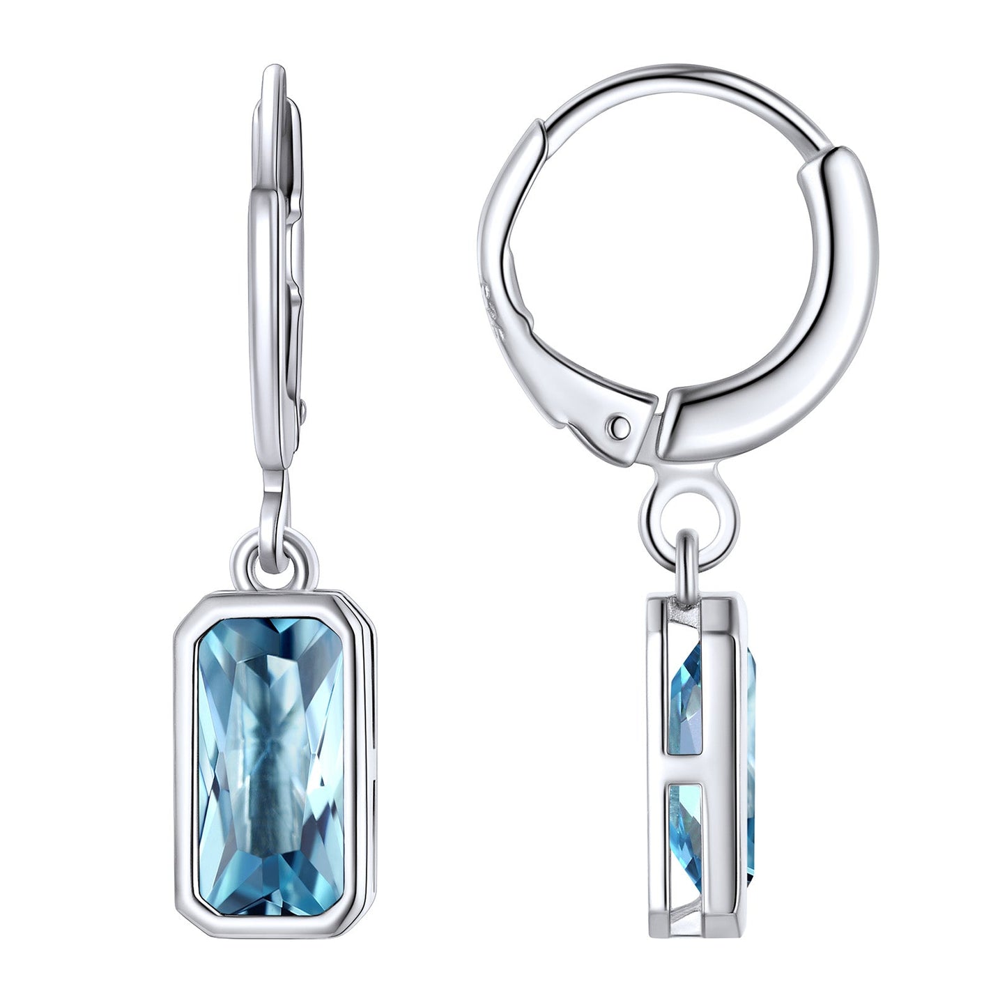 Silver Square Birthstone Dangle Hoop Earrings for