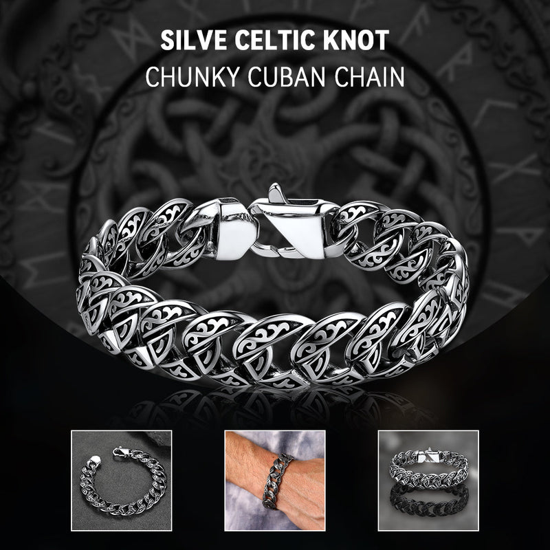 Stainless Steel Celtic Chunky Cuban Link Chain Bracelet for