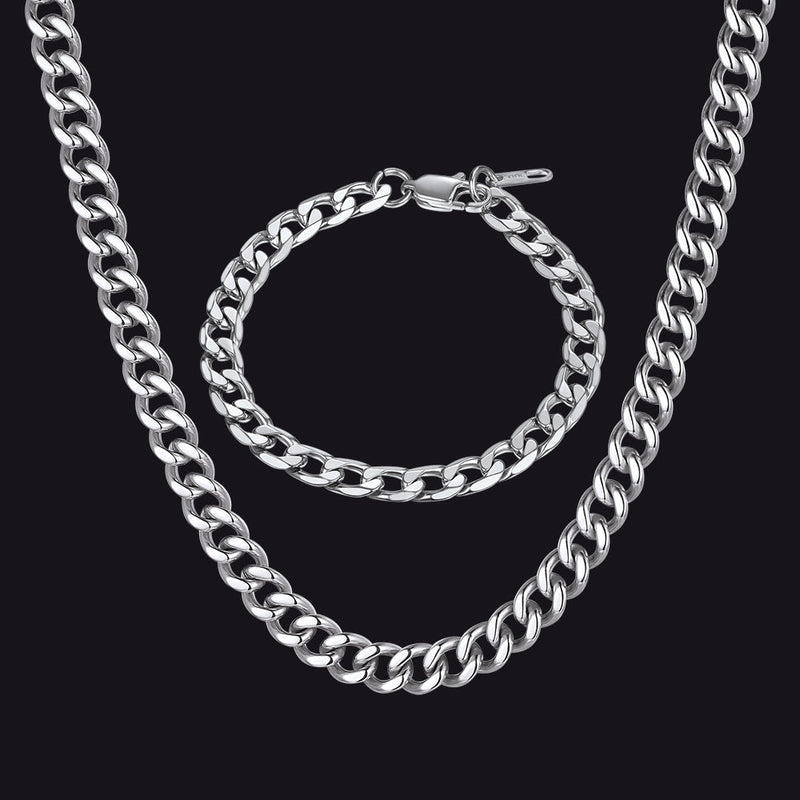 9mm Sturdy Cuban Link Chain & Bracelet Set for