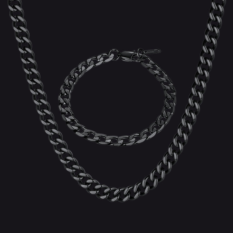 9mm Sturdy Cuban Link Chain & Bracelet Set for