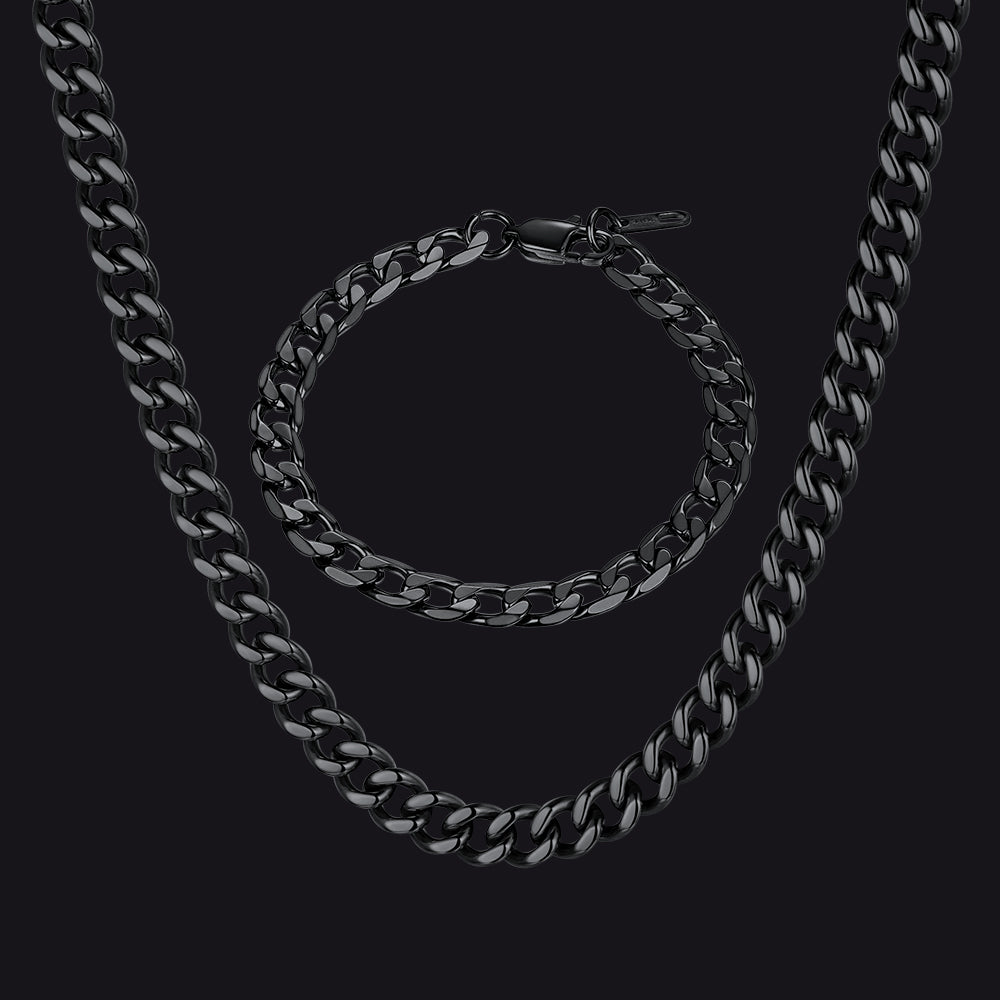 9mm Sturdy Cuban Link Chain & Bracelet Set for