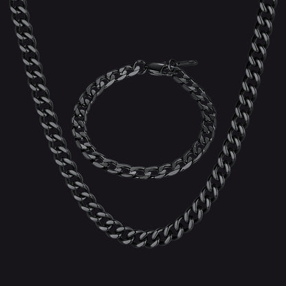 9mm Sturdy Cuban Link Chain & Bracelet Set for