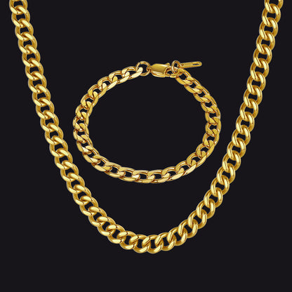 9mm Sturdy Cuban Link Chain & Bracelet Set for