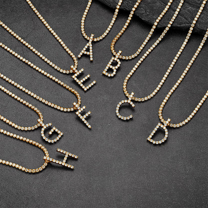 Initial Letter Pendant Necklace With Tennis Chain for