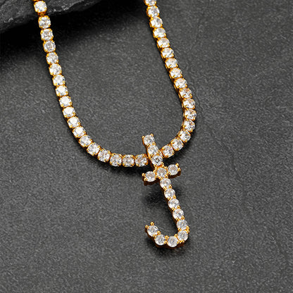Initial Letter Pendant Necklace With Tennis Chain for