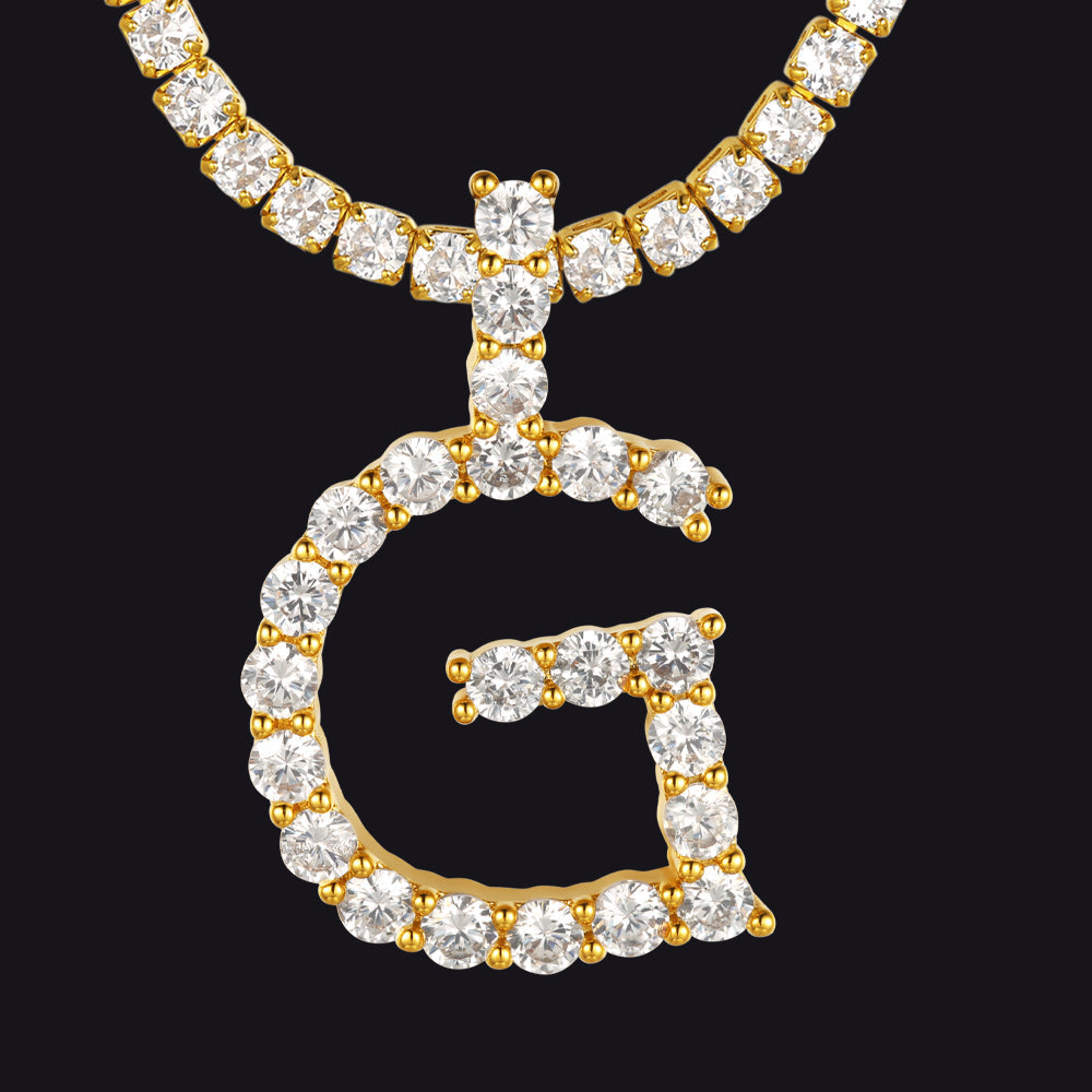 Initial Letter Pendant Necklace With Tennis Chain for