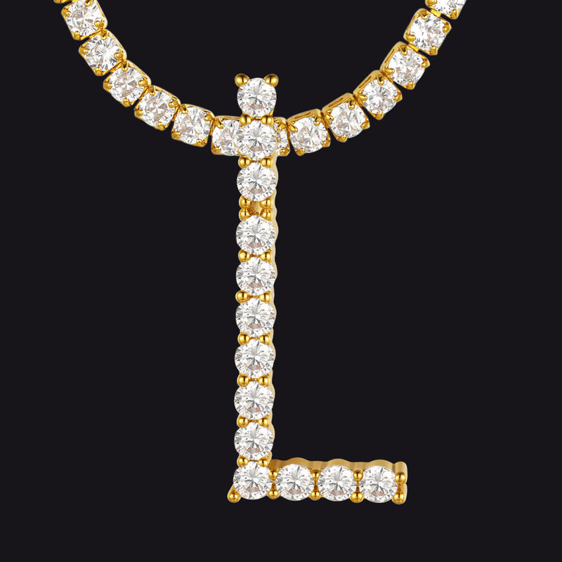 Initial Letter Pendant Necklace With Tennis Chain for