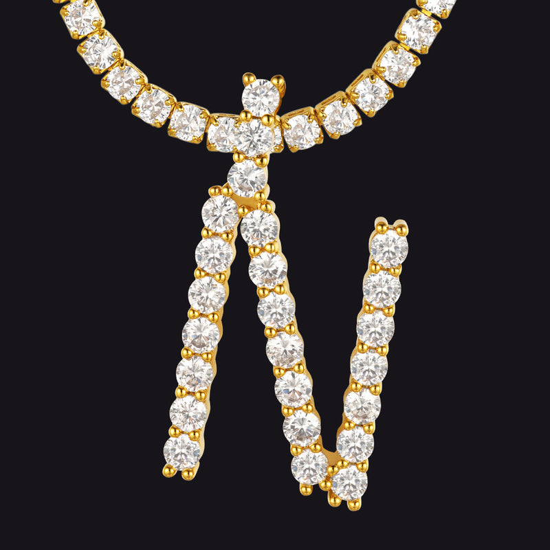 Initial Letter Pendant Necklace With Tennis Chain for