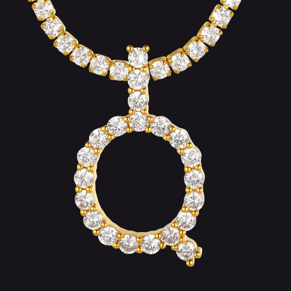 Initial Letter Pendant Necklace With Tennis Chain for