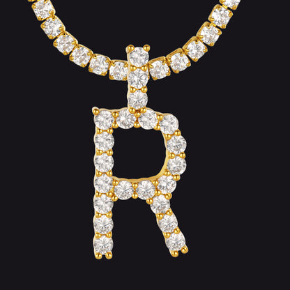 Initial Letter Pendant Necklace With Tennis Chain for