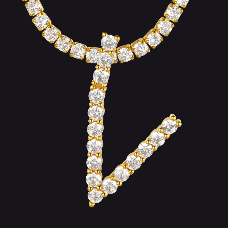 Initial Letter Pendant Necklace With Tennis Chain for
