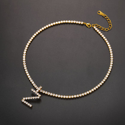 Initial Letter Pendant Necklace With Tennis Chain for