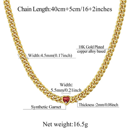 4.5mm Heart Birthstone Gold Chain Choker Necklace for