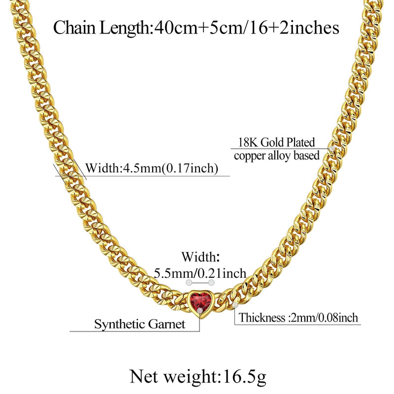 4.5mm Heart Birthstone Gold Chain Choker Necklace for