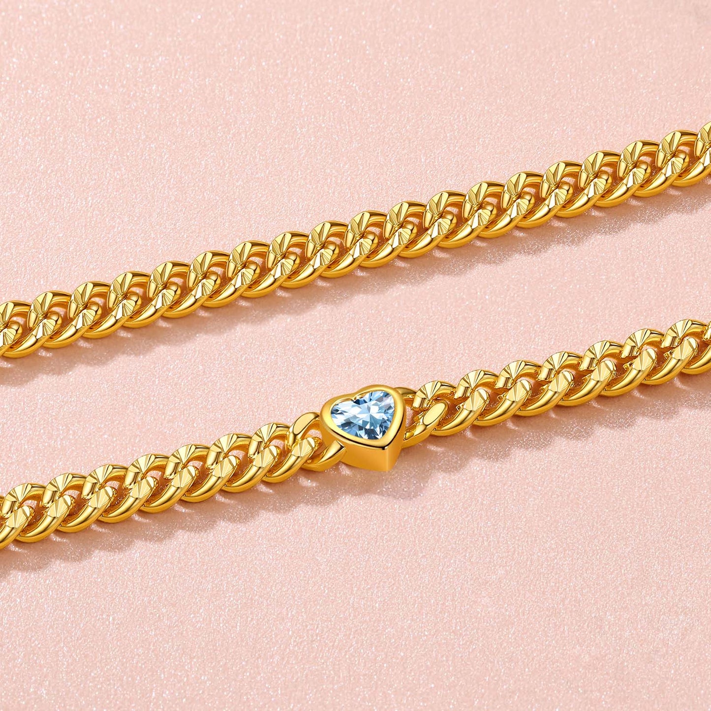 4.5mm Heart Birthstone Gold Chain Choker Necklace for