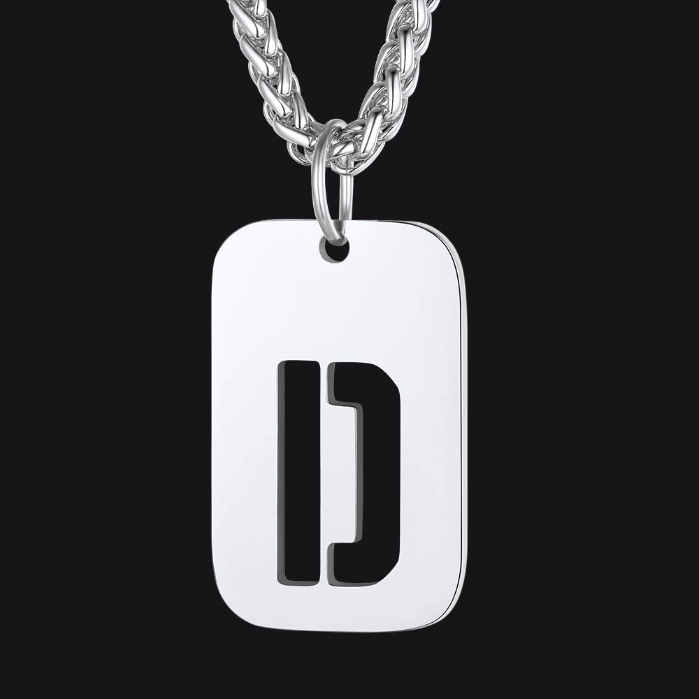 Personalized Hollow Letter Initial Dog Tag Pendant Necklace for