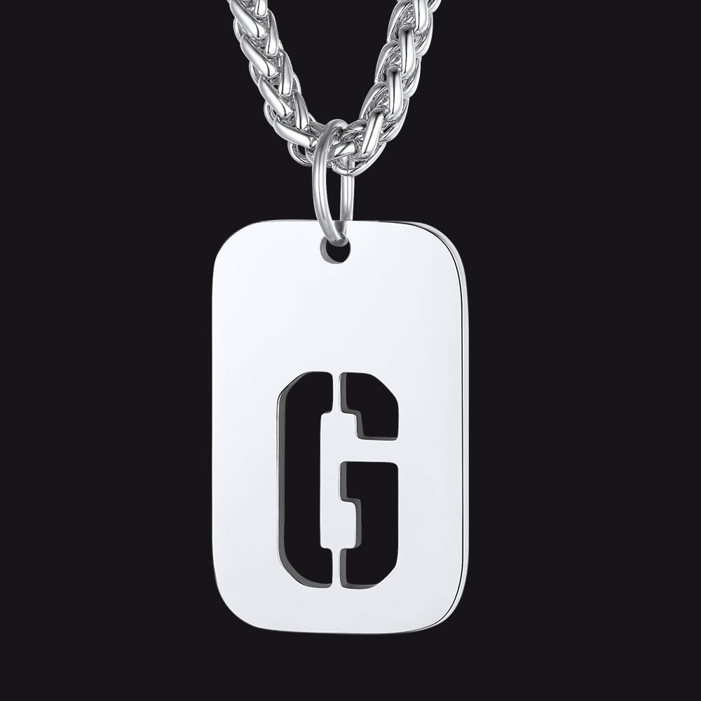 Personalized Hollow Letter Initial Dog Tag Pendant Necklace for