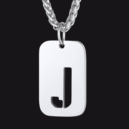 Personalized Hollow Letter Initial Dog Tag Pendant Necklace for