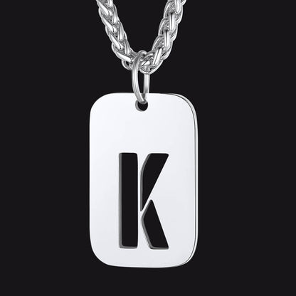 Personalized Hollow Letter Initial Dog Tag Pendant Necklace for