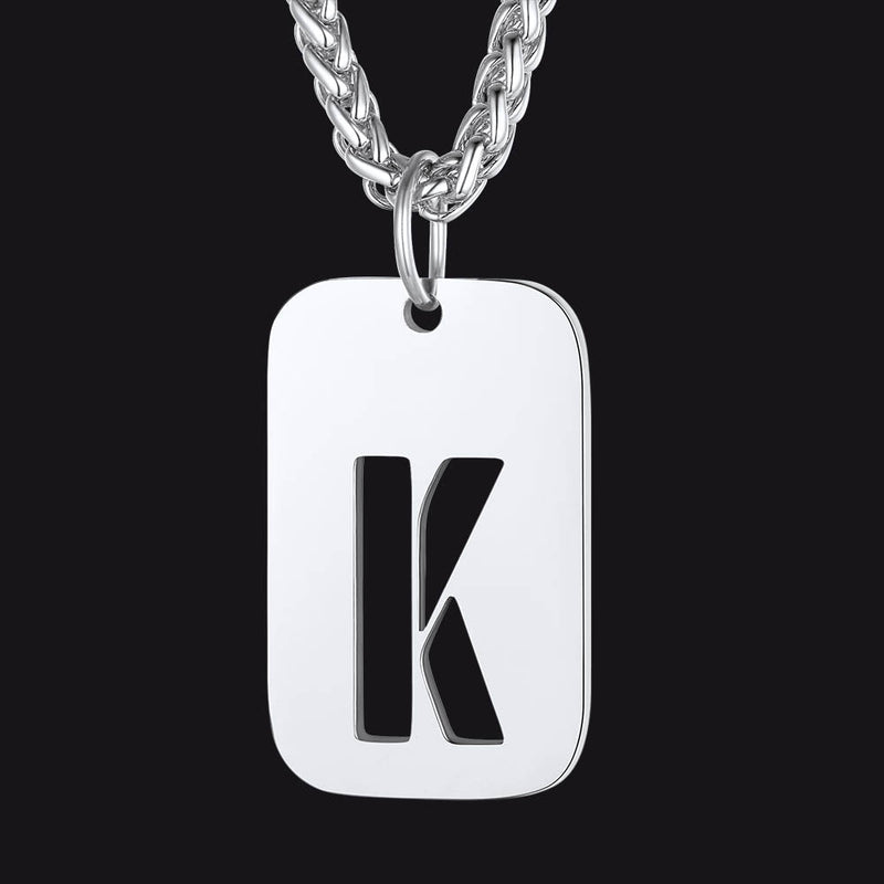 Personalized Hollow Letter Initial Dog Tag Pendant Necklace for