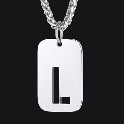 Personalized Hollow Letter Initial Dog Tag Pendant Necklace for