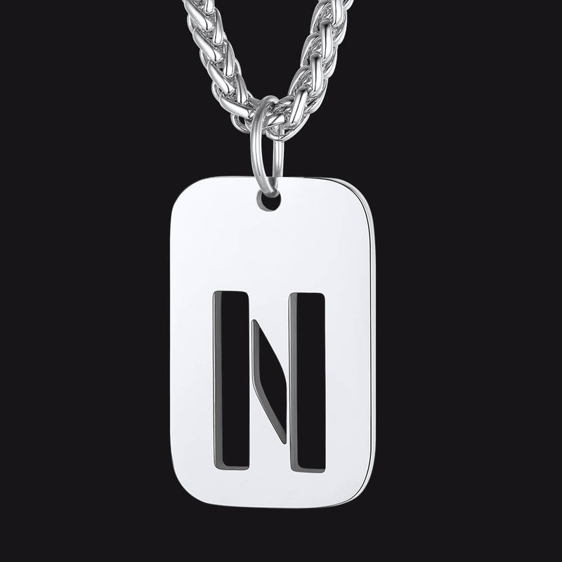Personalized Hollow Letter Initial Dog Tag Pendant Necklace for