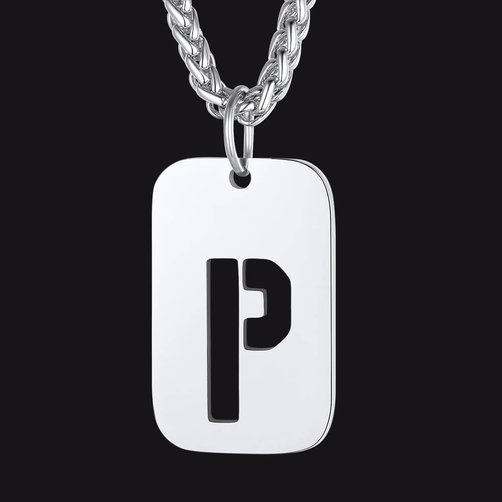 Personalized Hollow Letter Initial Dog Tag Pendant Necklace for