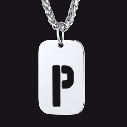 Personalized Hollow Letter Initial Dog Tag Pendant Necklace for