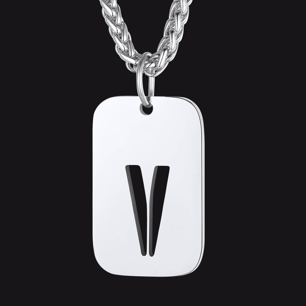 Personalized Hollow Letter Initial Dog Tag Pendant Necklace for