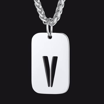 Personalized Hollow Letter Initial Dog Tag Pendant Necklace for