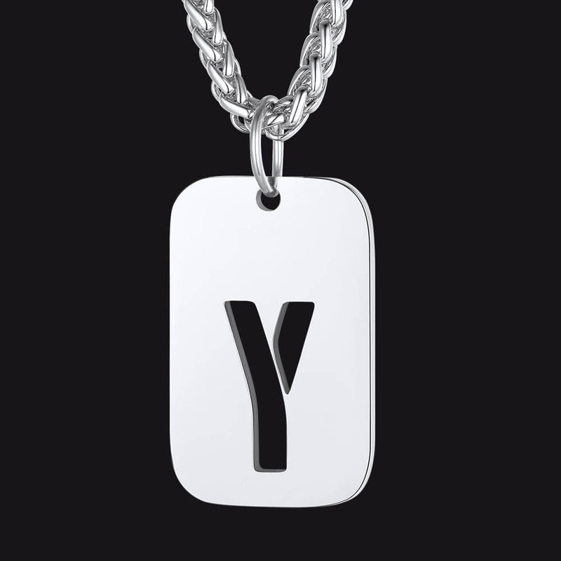 Personalized Hollow Letter Initial Dog Tag Pendant Necklace for