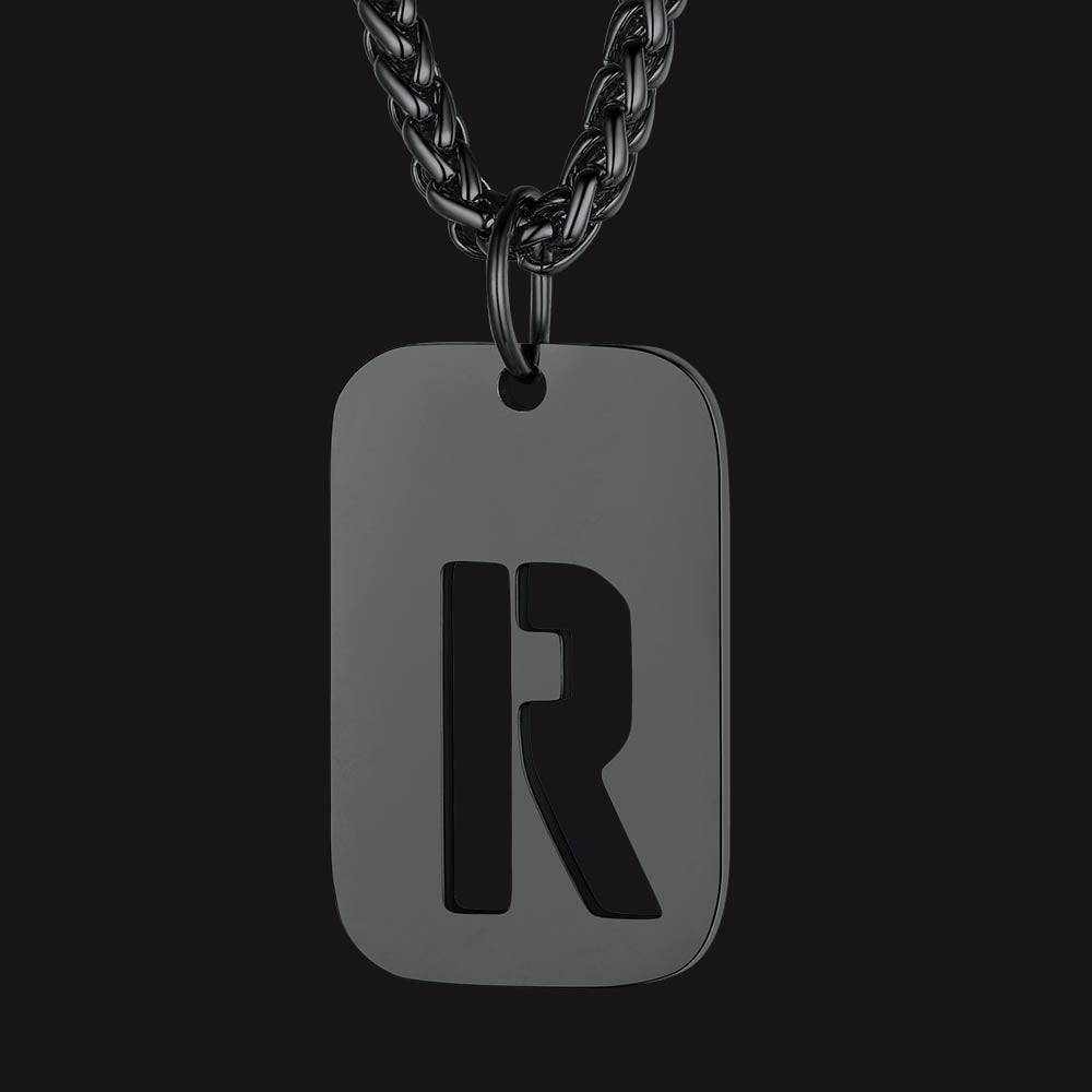 Personalized Hollow Letter Initial Dog Tag Pendant Necklace for