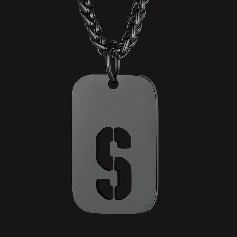 Personalized Hollow Letter Initial Dog Tag Pendant Necklace for