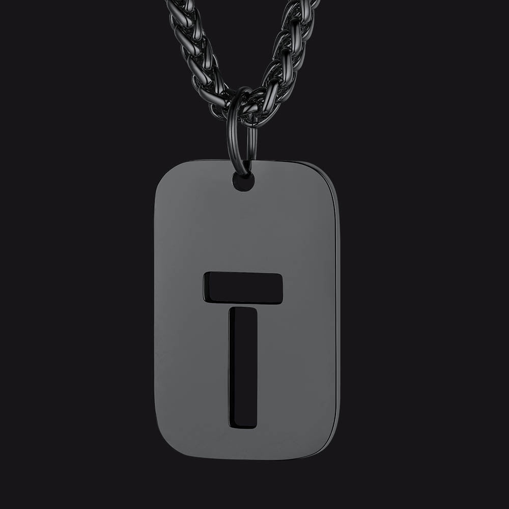 Personalized Hollow Letter Initial Dog Tag Pendant Necklace for