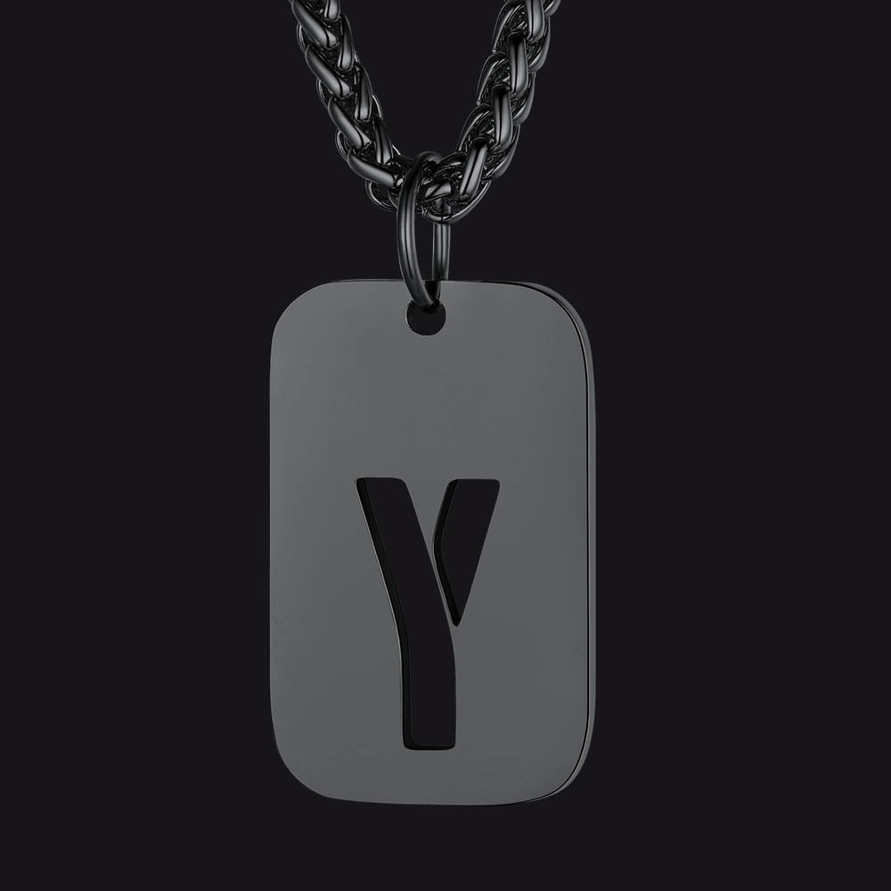 Personalized Hollow Letter Initial Dog Tag Pendant Necklace for